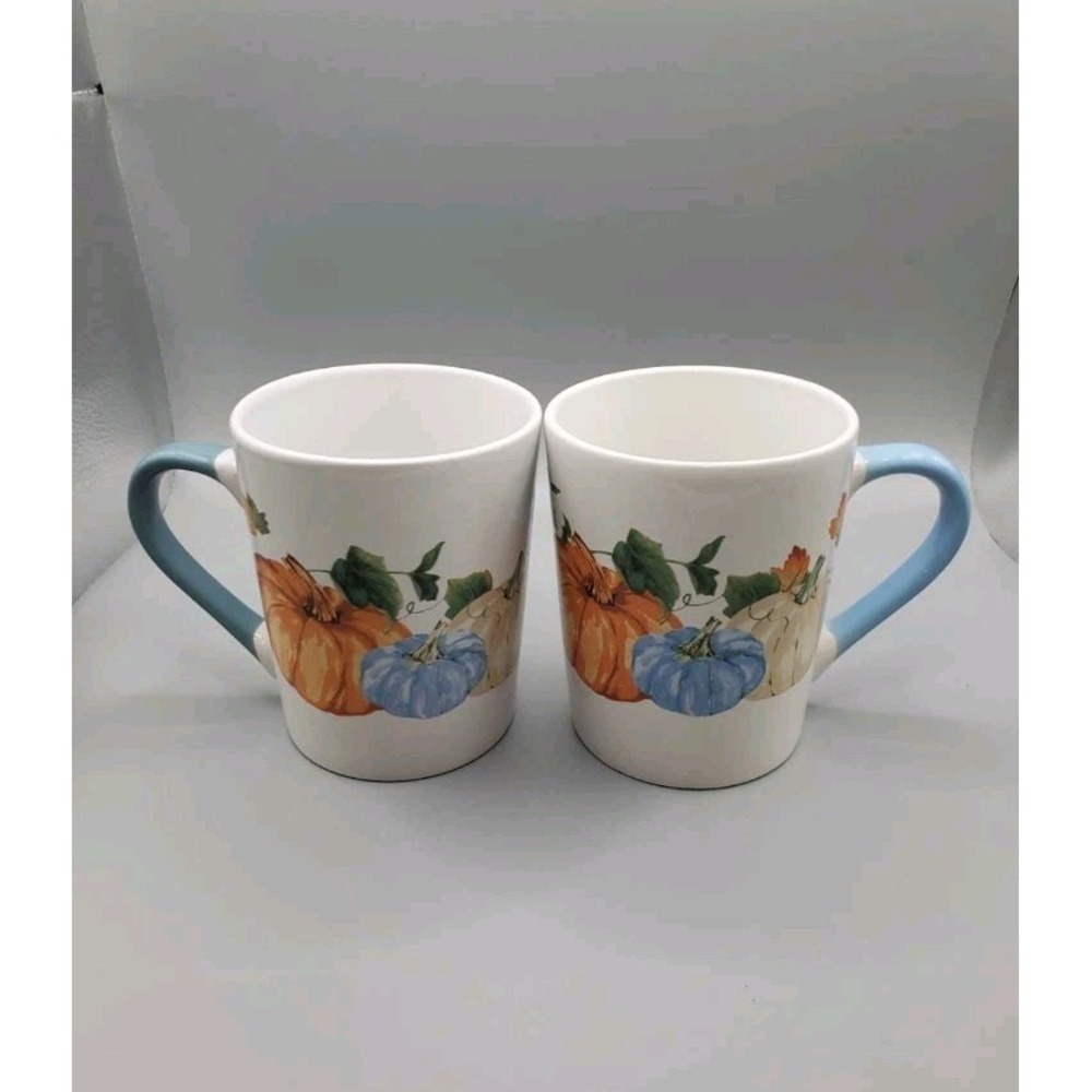 Set of 2 (TWO) Royal Norfolk Pumpkin Mugs Holiday Stonewear Cups